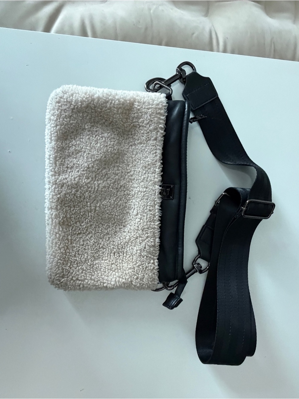 THINK ROYLN Cream Sherpa Crossbody with Black Strap